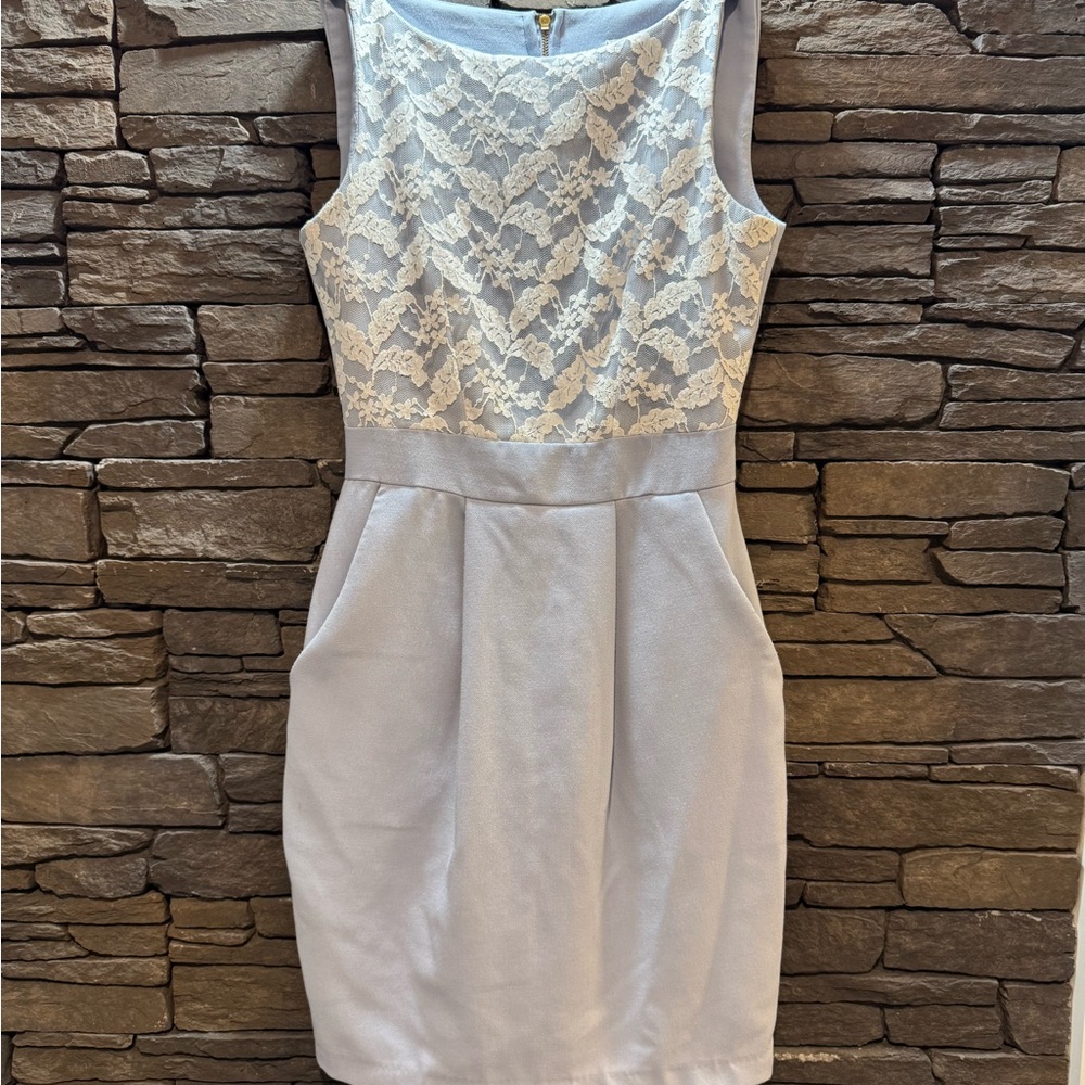Pretty Closet Lace Overlay Dress in Powder Blue